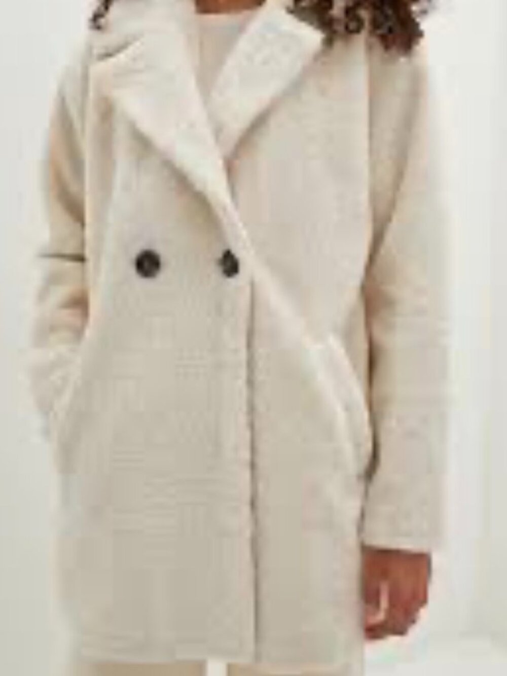 Bershka Ecru Cream Beige Nude Teddy Coat Double Breasted XS Oversized